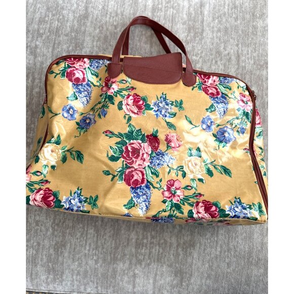 Vintage Yellow Floral Collapsible Laminated Cotton Canvas Weekend Bag - Picture 3 of 9